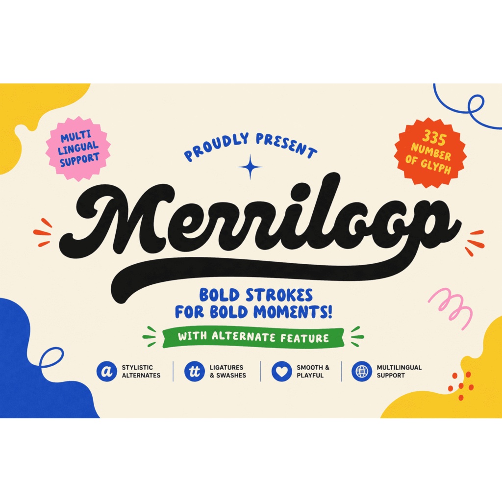 Merriloop | レトロな筆記体フォント / Retro Script Font | ロゴ・看板・サムネイル素材