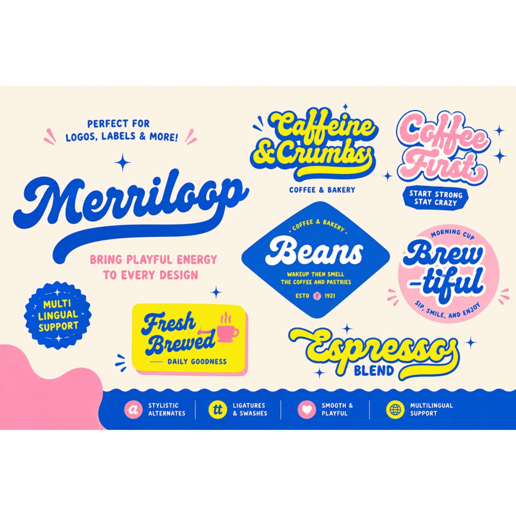 Merriloop | レトロな筆記体フォント / Retro Script Font | ロゴ・看板・サムネイル素材