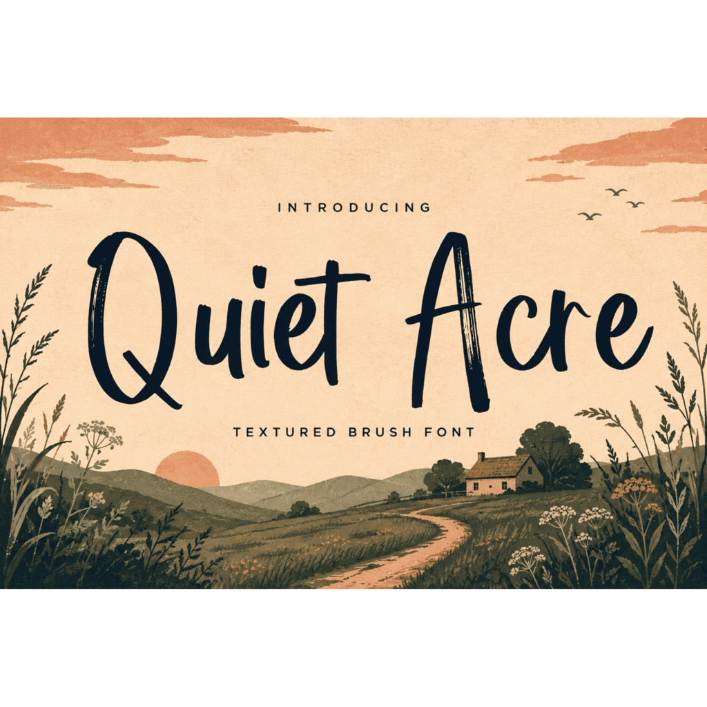 Quiet Acre | レトロ手書きブラシ欧文フォント | ロゴ・ブランディング向け