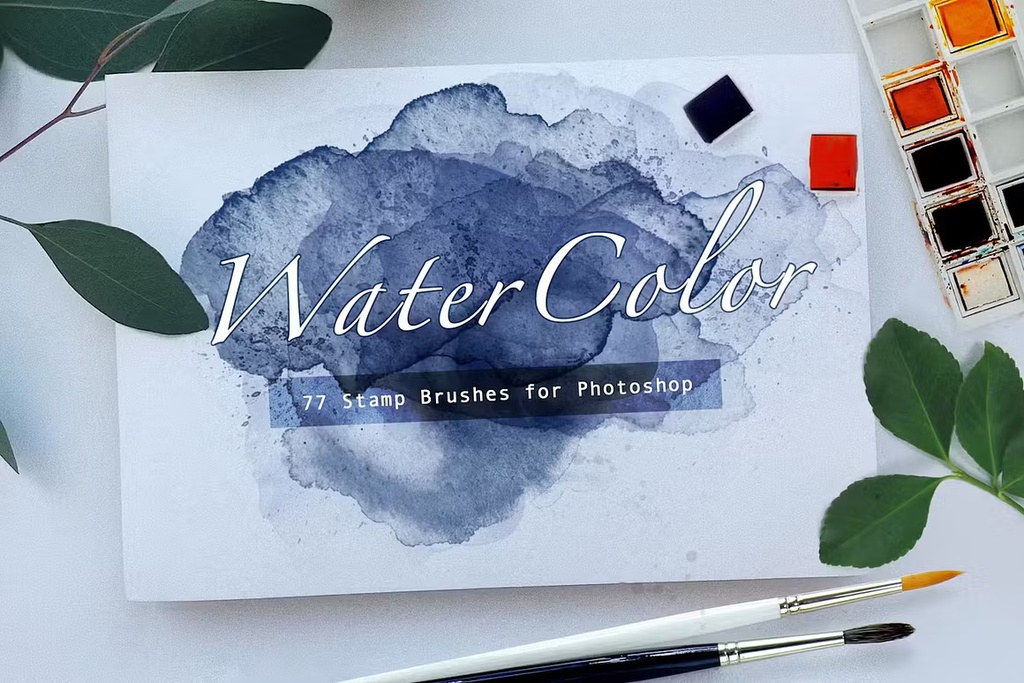 WaterColor Stamp Brushes|Photoshop用水彩スタンプブラシ77種|本物の水彩画から製作・にじみ表現