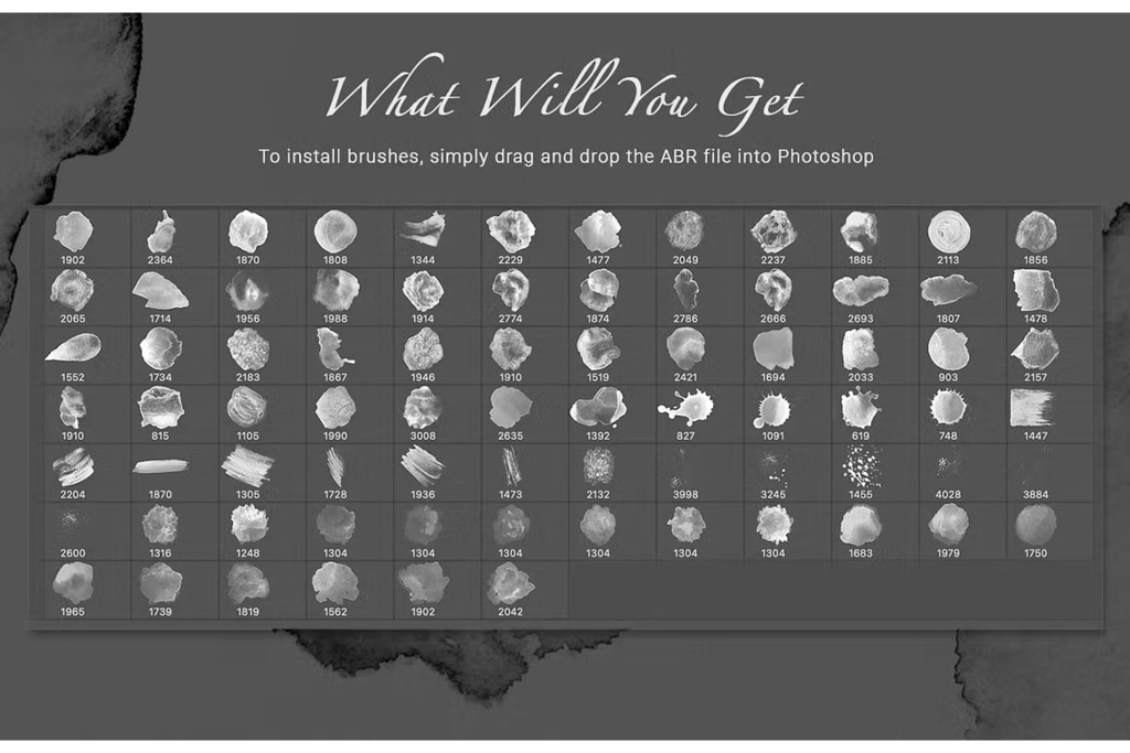 WaterColor Stamp Brushes|Photoshop用水彩スタンプブラシ77種|本物の水彩画から製作・にじみ表現