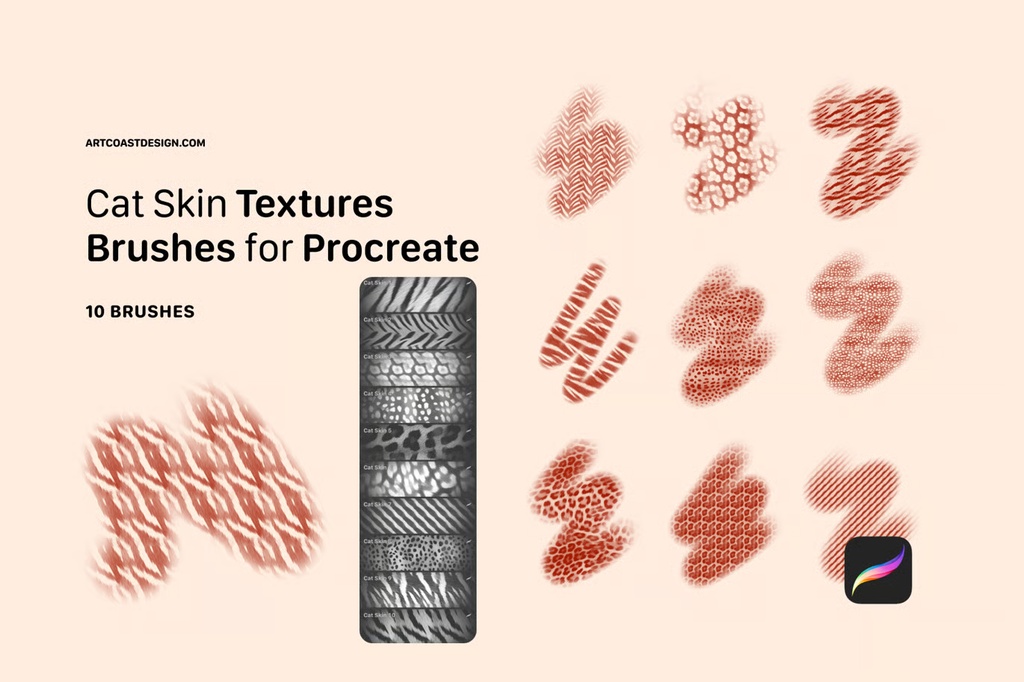 Cat Skin Brushes|Procreate用ねこ・トラ・ヒョウの毛並み質感テクスチャ10種