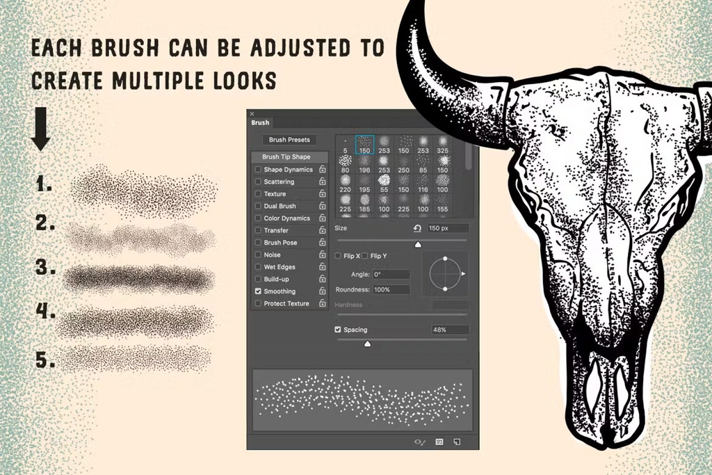 Stipple Brush Set|Photoshop&Illustrator対応 点描(ドット)ブラシ62種