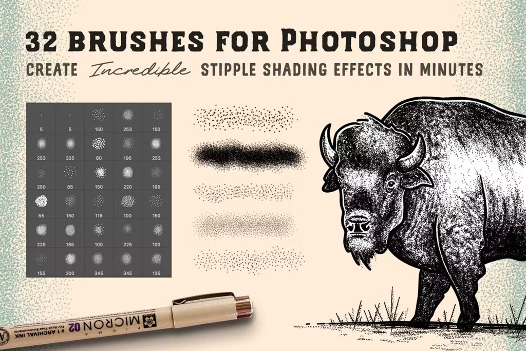 Stipple Brush Set|Photoshop&Illustrator対応 点描(ドット)ブラシ62種