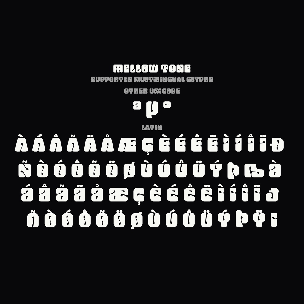 Mellow Tone | レトロ・サイケデリックな丸みのある欧文フォント | ロゴ・ステッカー・パッケージ向け