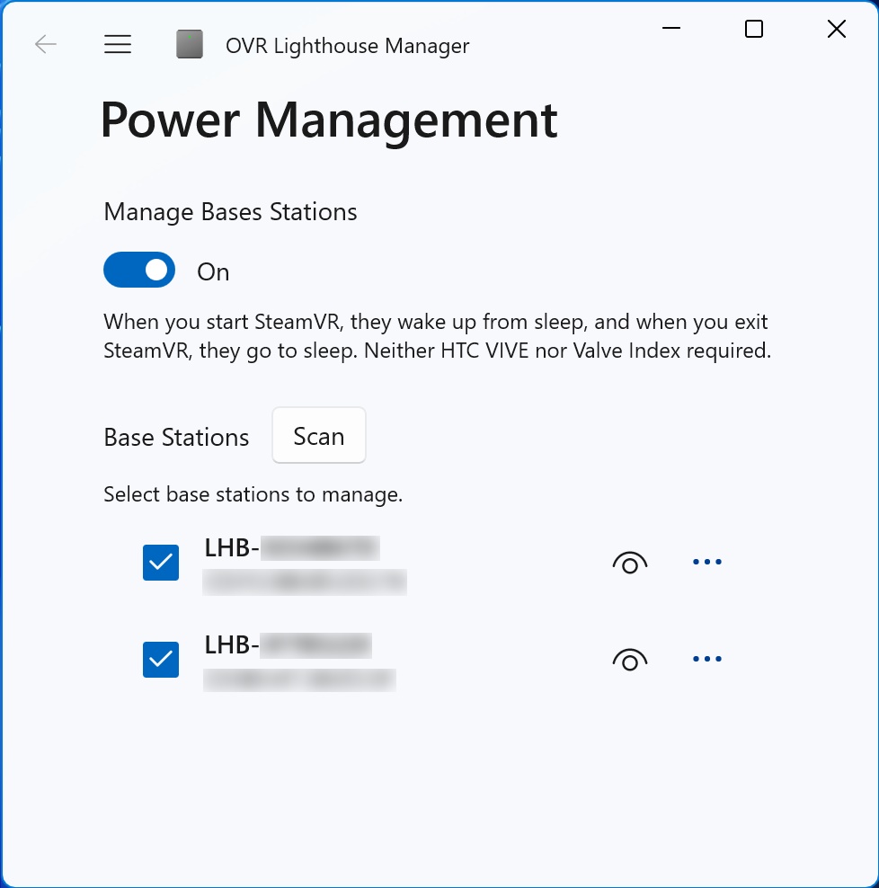 OVR Lighthouse Manager (ベースステーション自動電源管理)