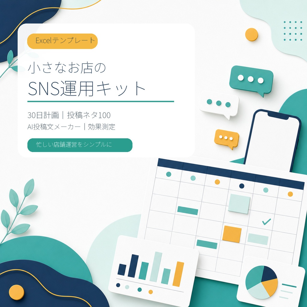 小さなお店のSNS運用キット｜30日投稿計画・投稿ネタ100・AI投稿文メーカー