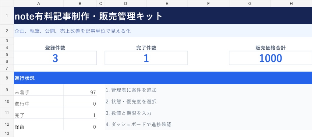 note有料記事制作・販売管理キット｜すぐ使えるExcelテンプレート