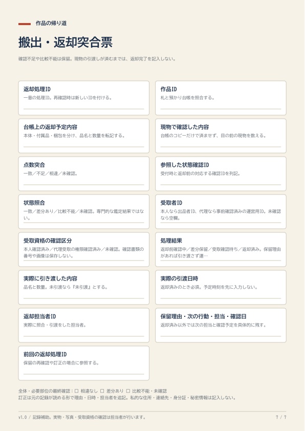 作品の帰り道|小さな美術展の作品預かり・返却キット【PDF+オフラインHTML】