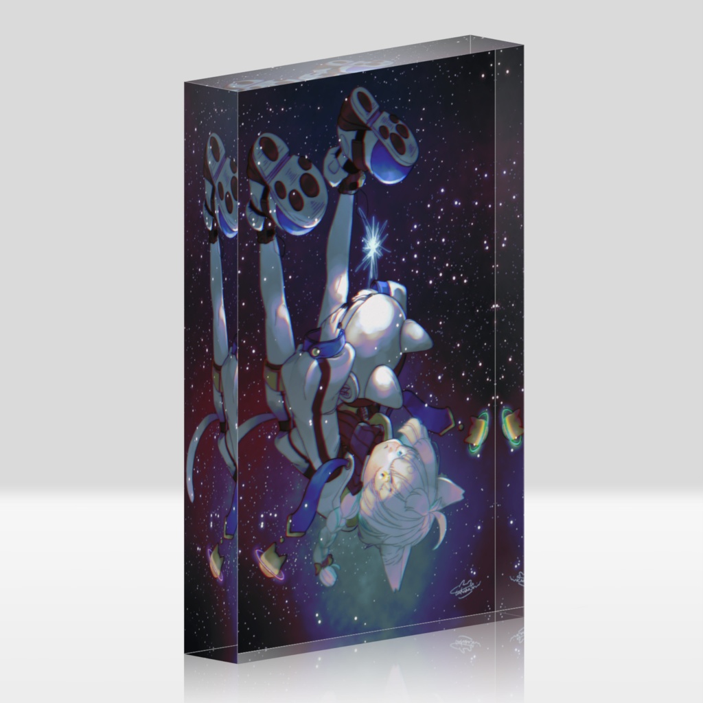 宇宙猫アクリルブロック(ホワイト)