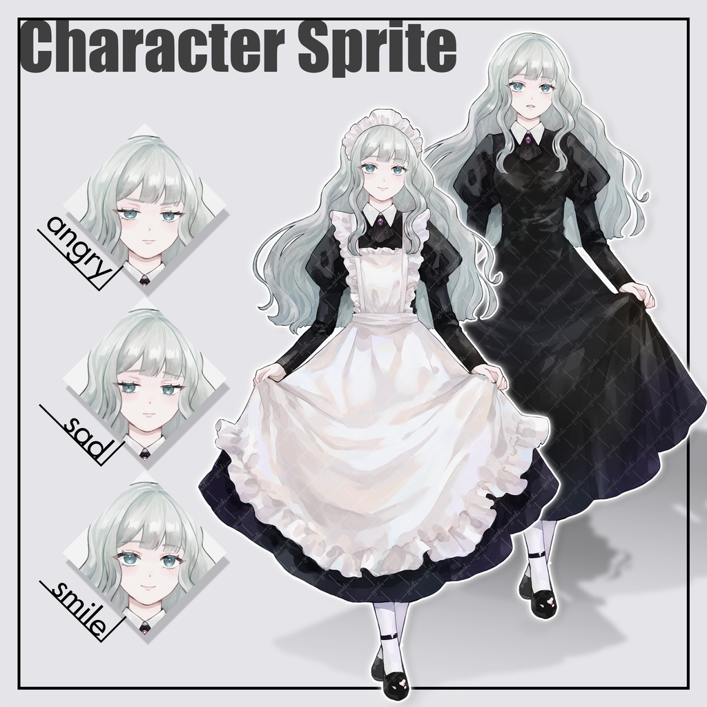 【立ち絵】メイド/黒のワンピースの少女（表情４種）