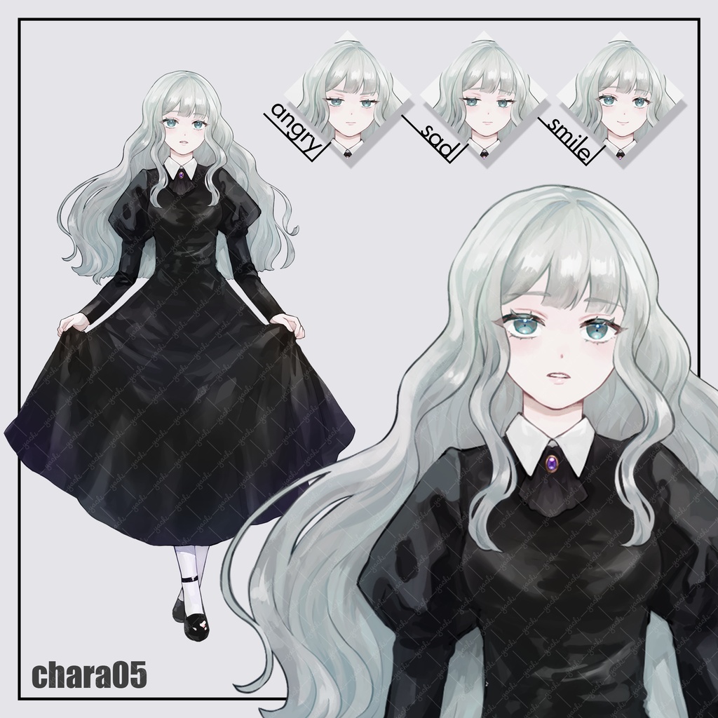 【立ち絵】メイド/黒のワンピースの少女(表情4種)