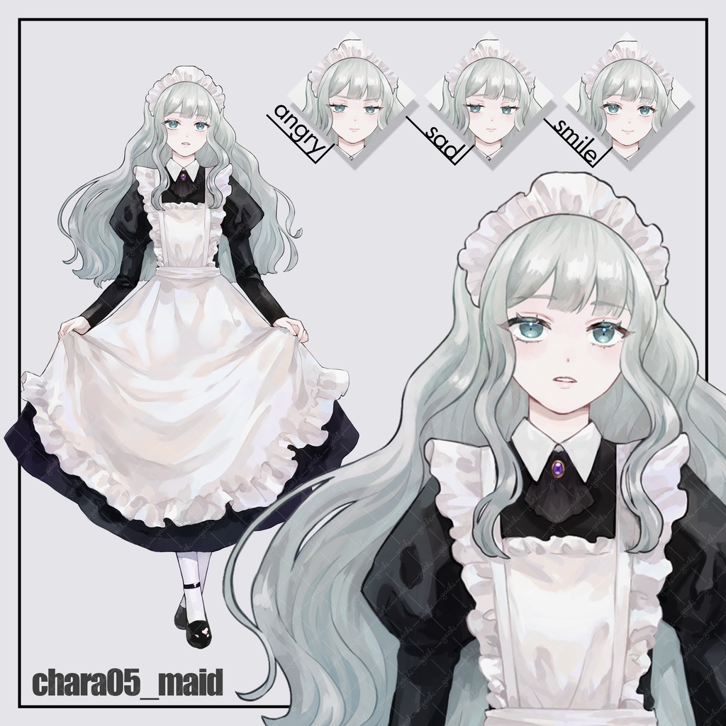 【立ち絵】メイド/黒のワンピースの少女(表情4種)