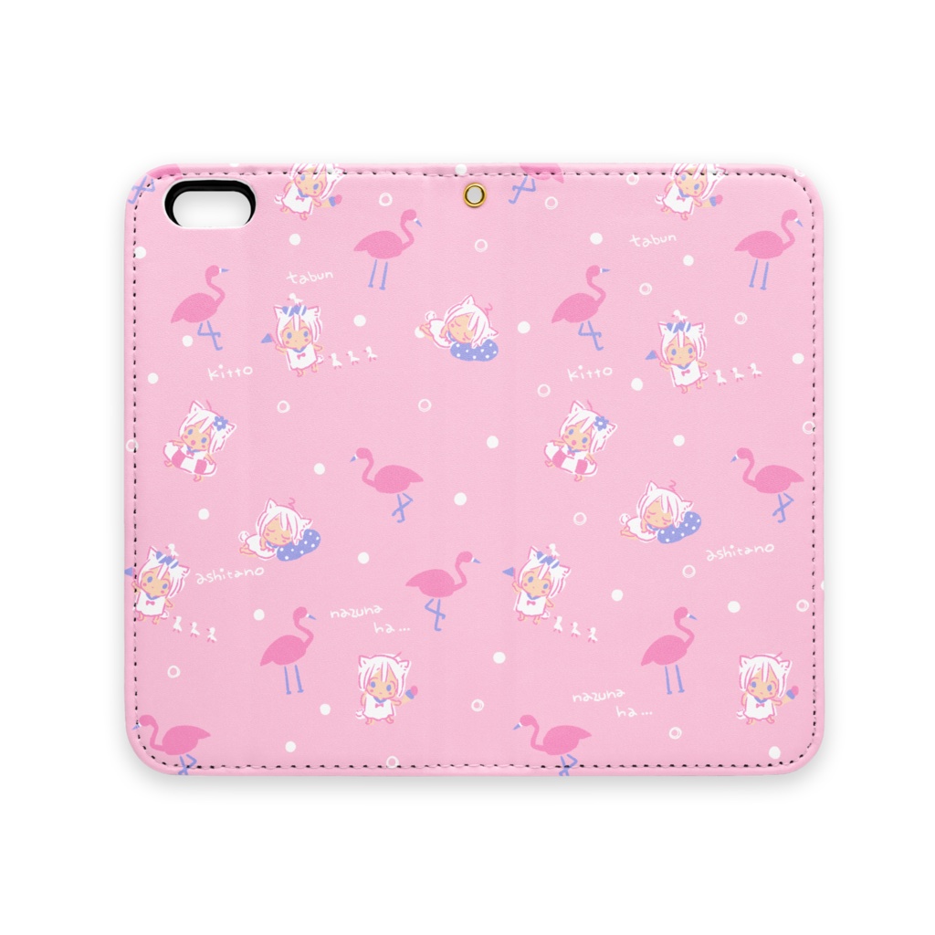 手帳型iPhoneケース(ナズナとフラミンゴ)