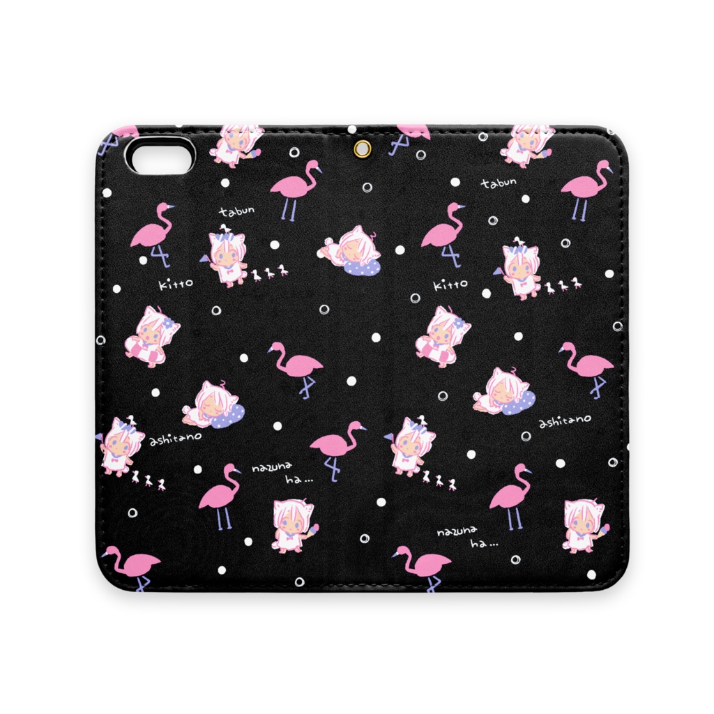 手帳型iPhoneケース(ナズナとフラミンゴ)