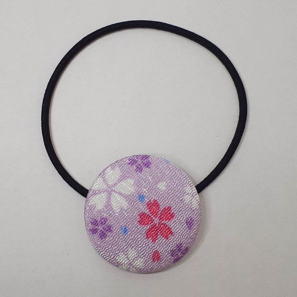 くるみボタンヘアゴム　紫桜柄