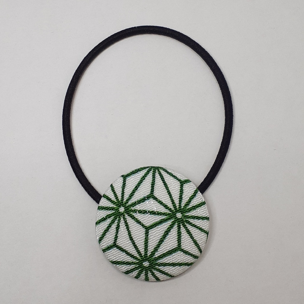 くるみボタンヘアゴム　緑色和柄