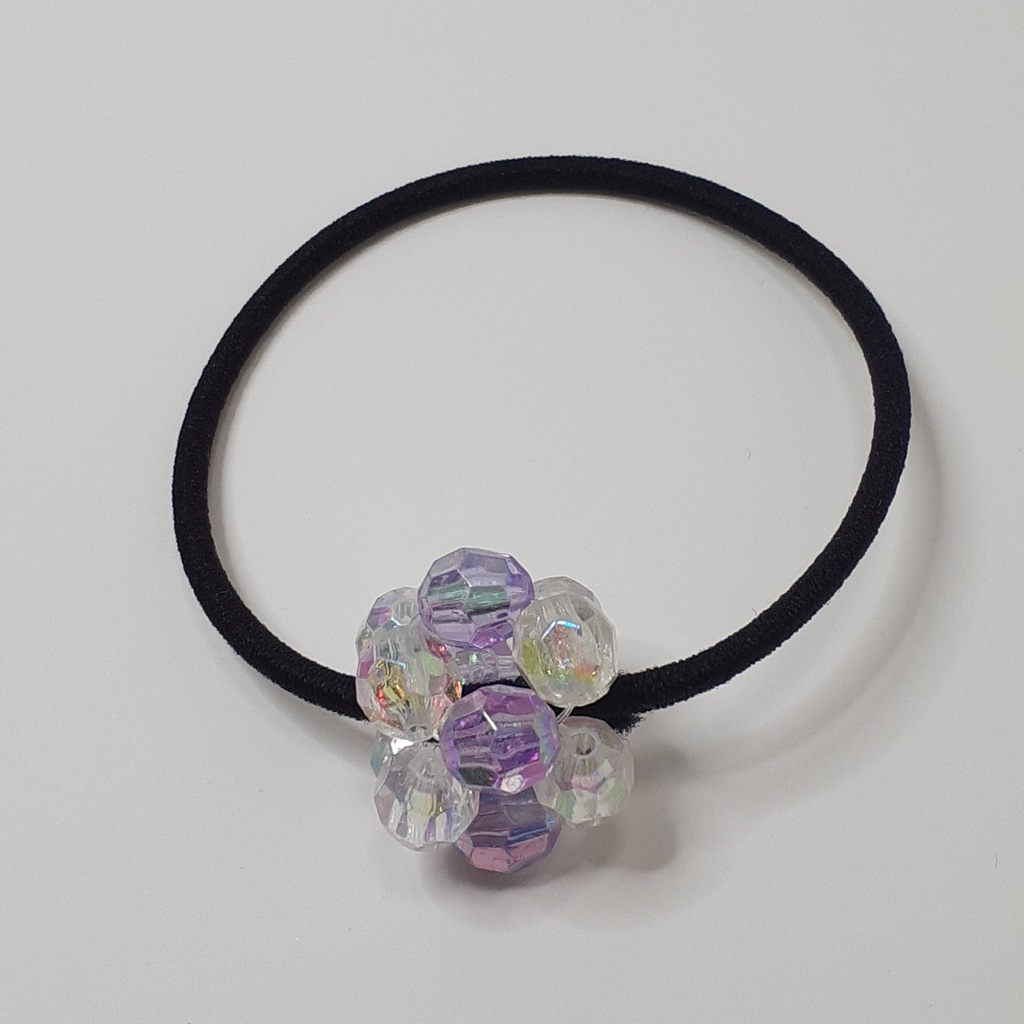 ビーズボールヘアゴム　紫色