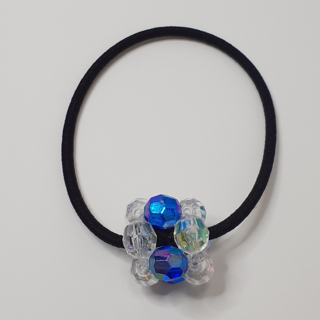 ビーズボールヘアゴム　青色