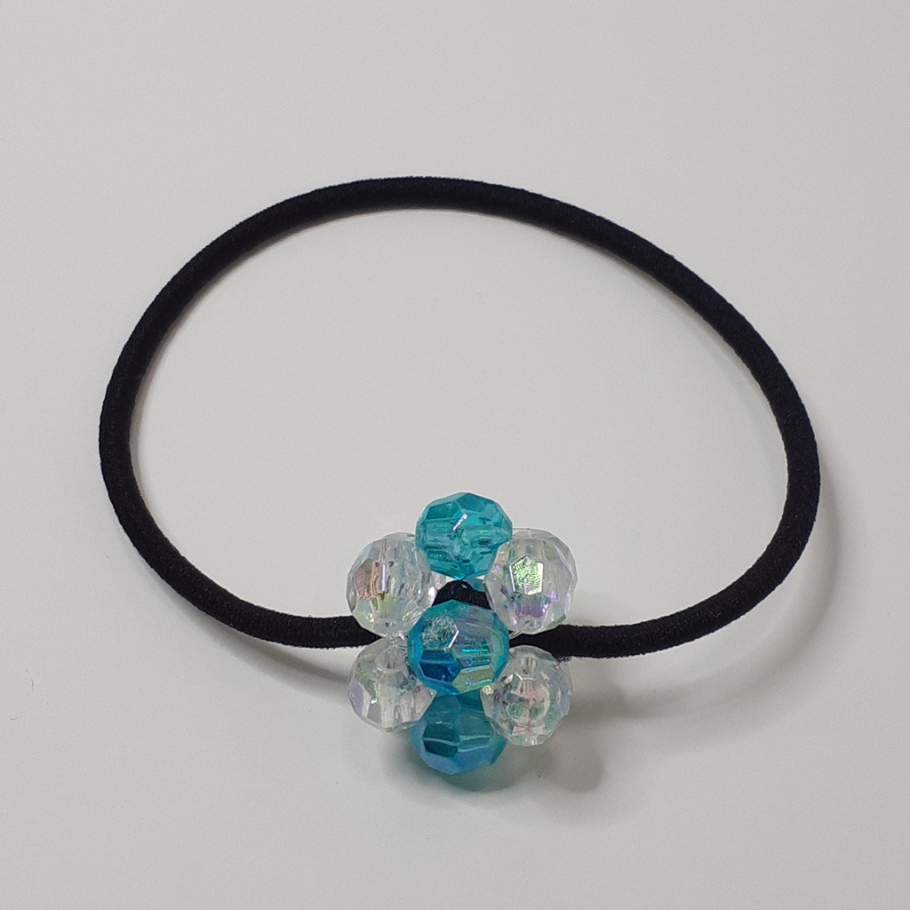 ビーズボールヘアゴム　青緑色