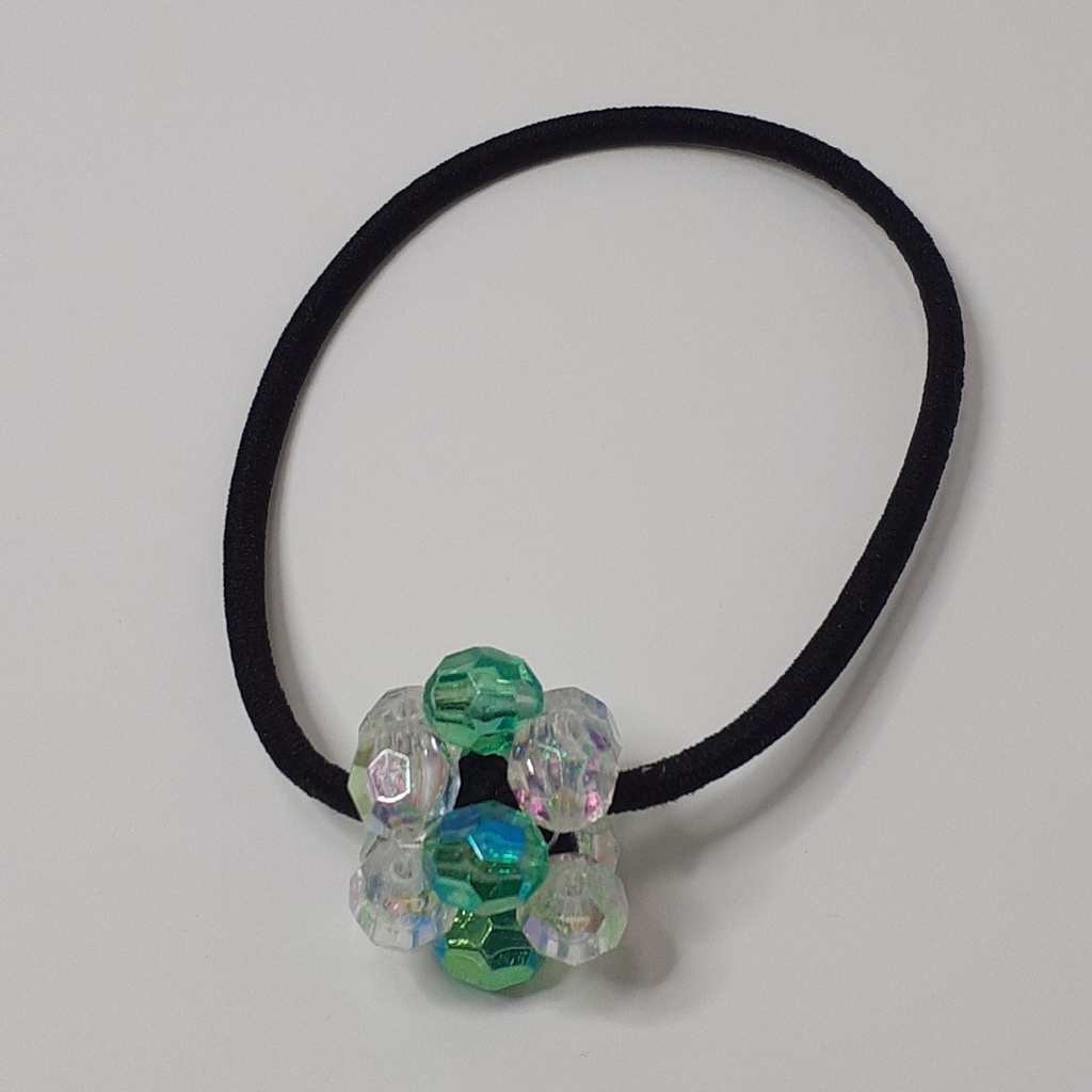 ビーズボールヘアゴム　緑色