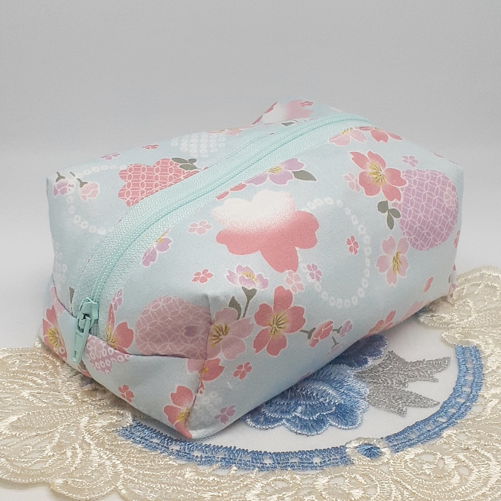 ミニポーチ【桜柄水色】