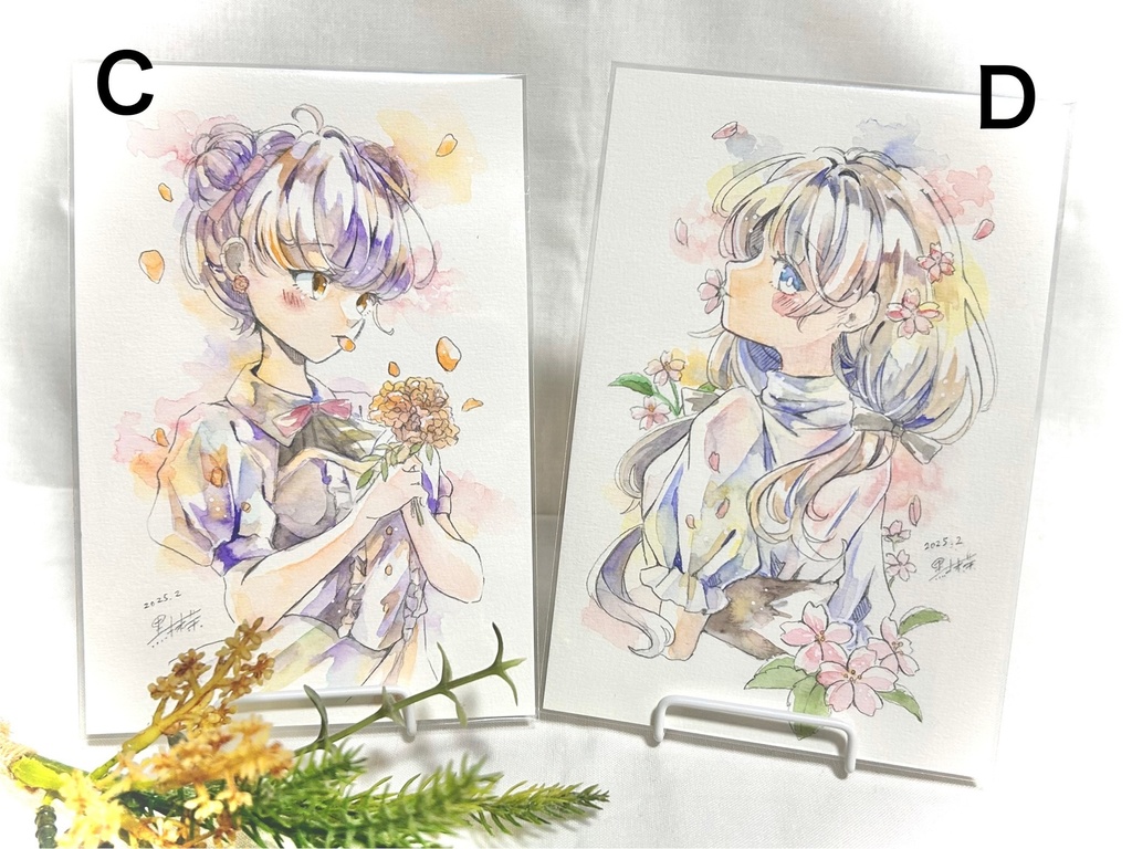 お花のドローイング(ハガキサイズ)