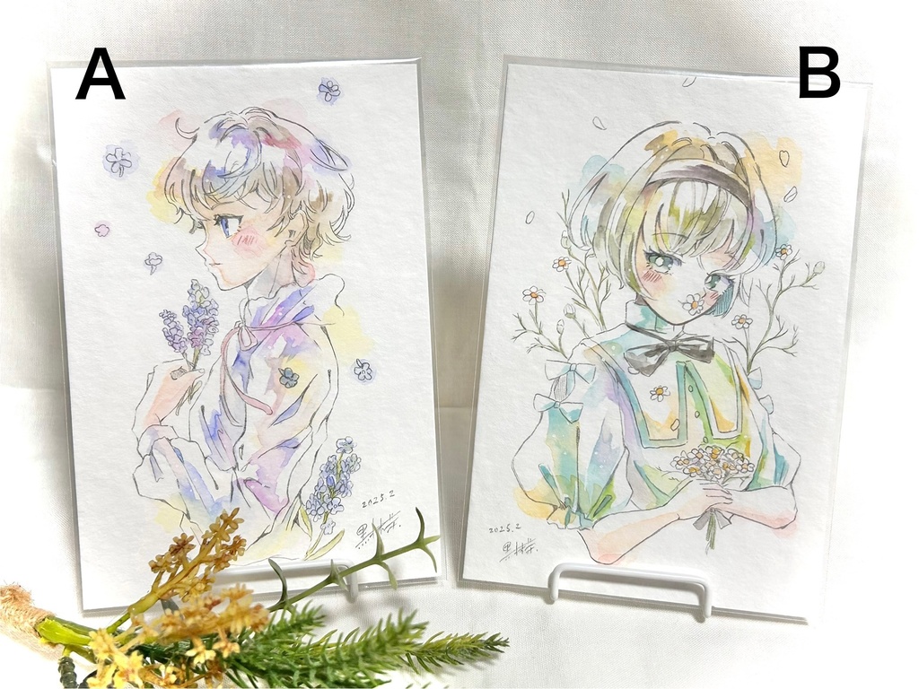 お花のドローイング(ハガキサイズ)