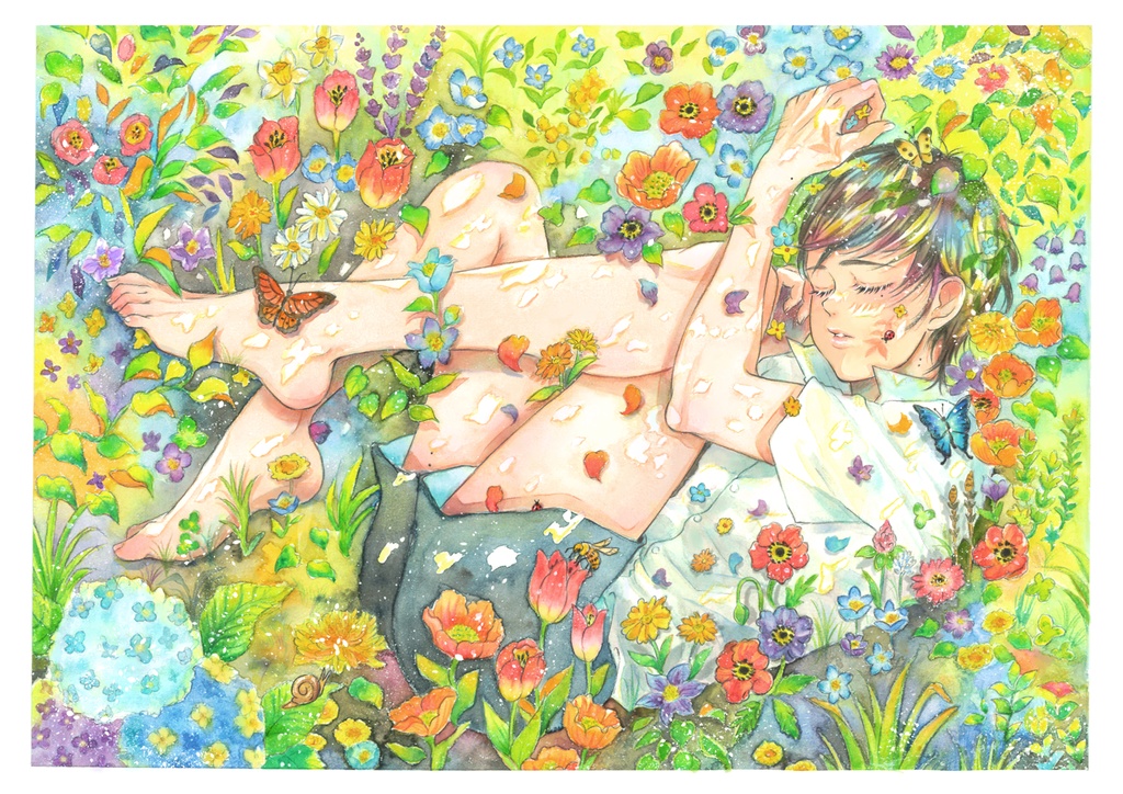 花園セット② 『しあせの花園』イラスト集 +ポストカード+アクリルキーホルダー