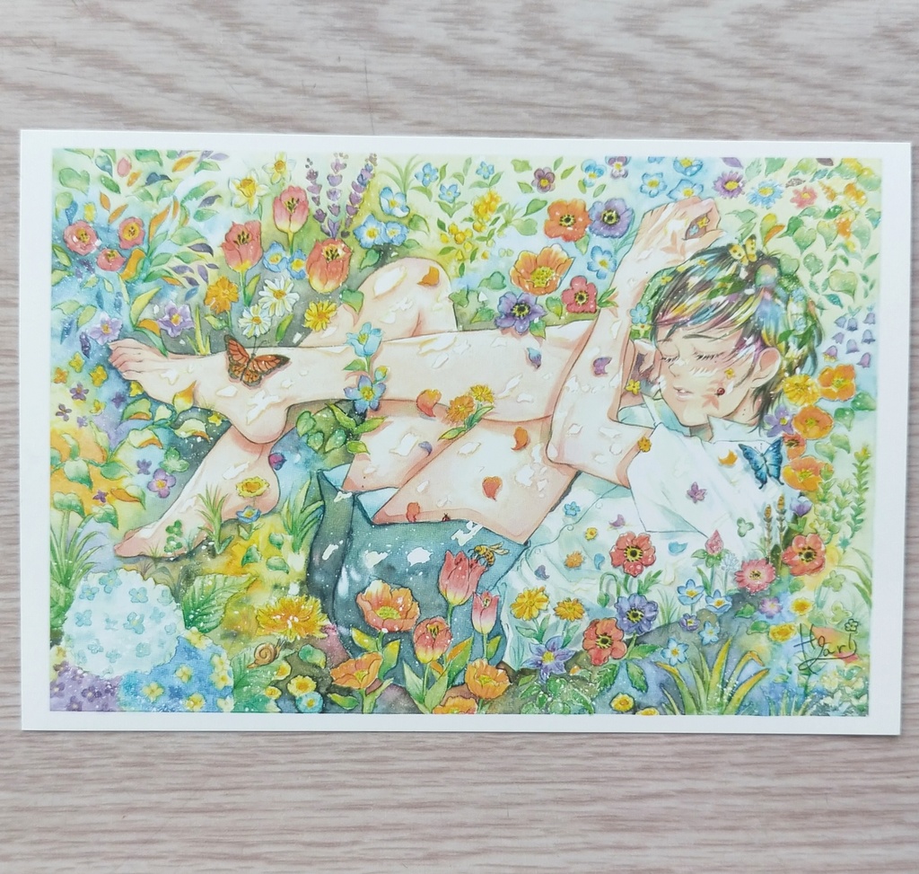 和紙ちぎり絵『いちごたっぷりパフェ』葉書サイズ原画 - 美術品