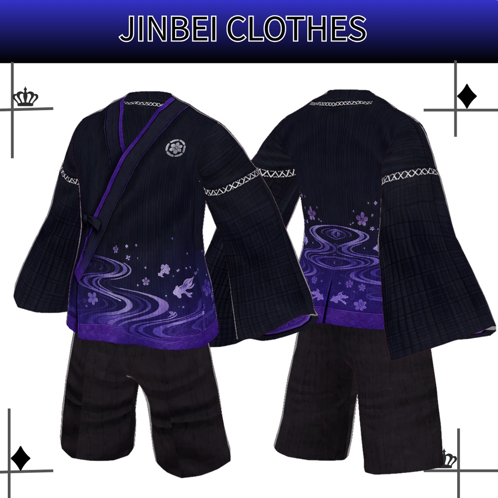 宵涼み流水甚平(Twilight Flow Jinbei [Black/Purple])