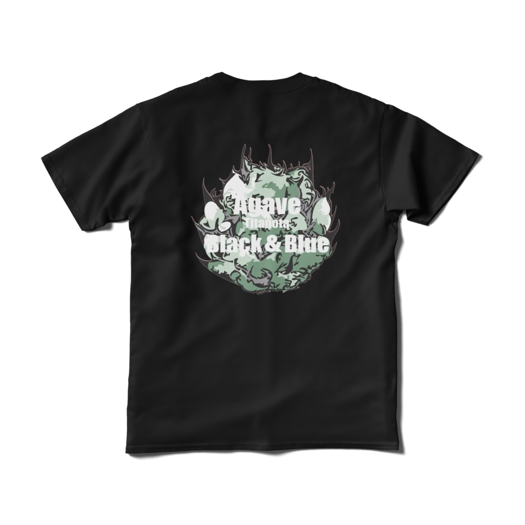 アガベイラストTシャツバックプリント（チタノタ BB・ Agave titanota Black And Blue)ブラック
