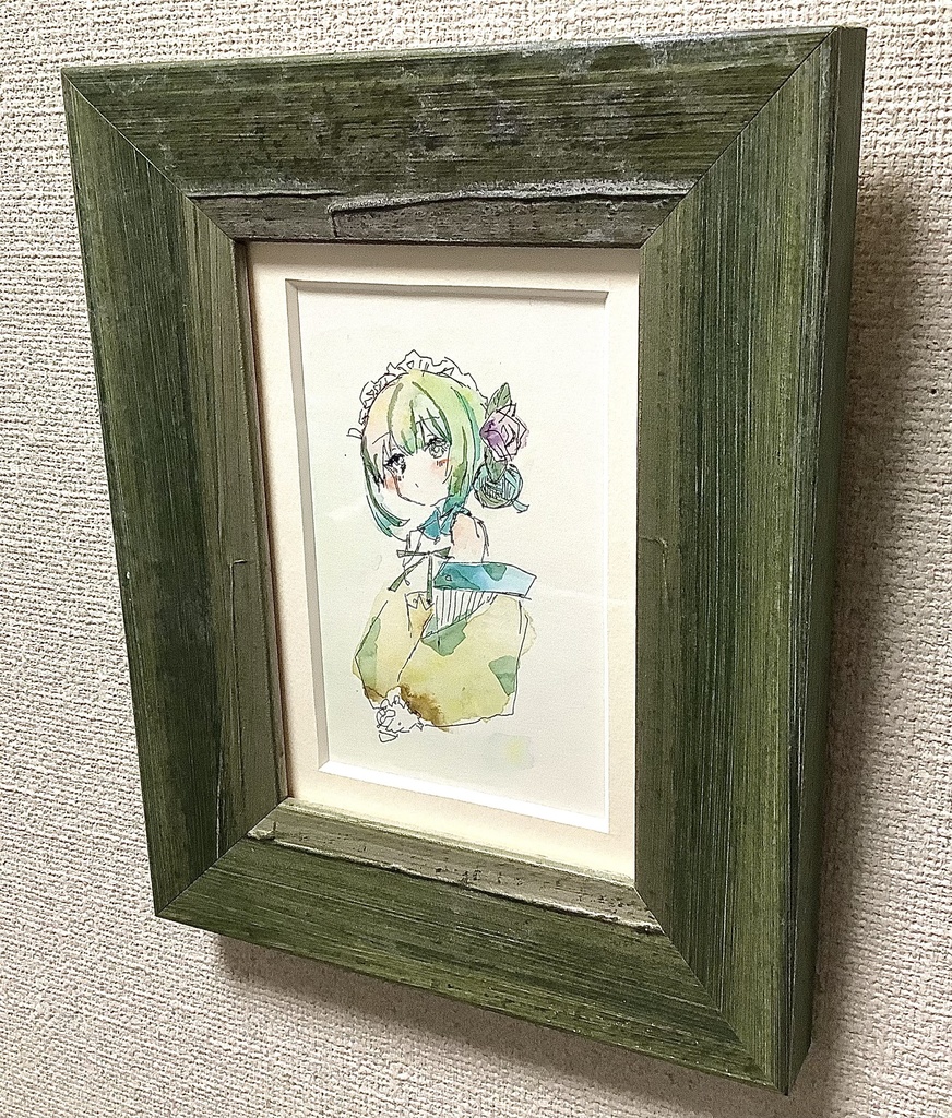 オリジナル水彩イラスト「ミモザ」額装済み原画