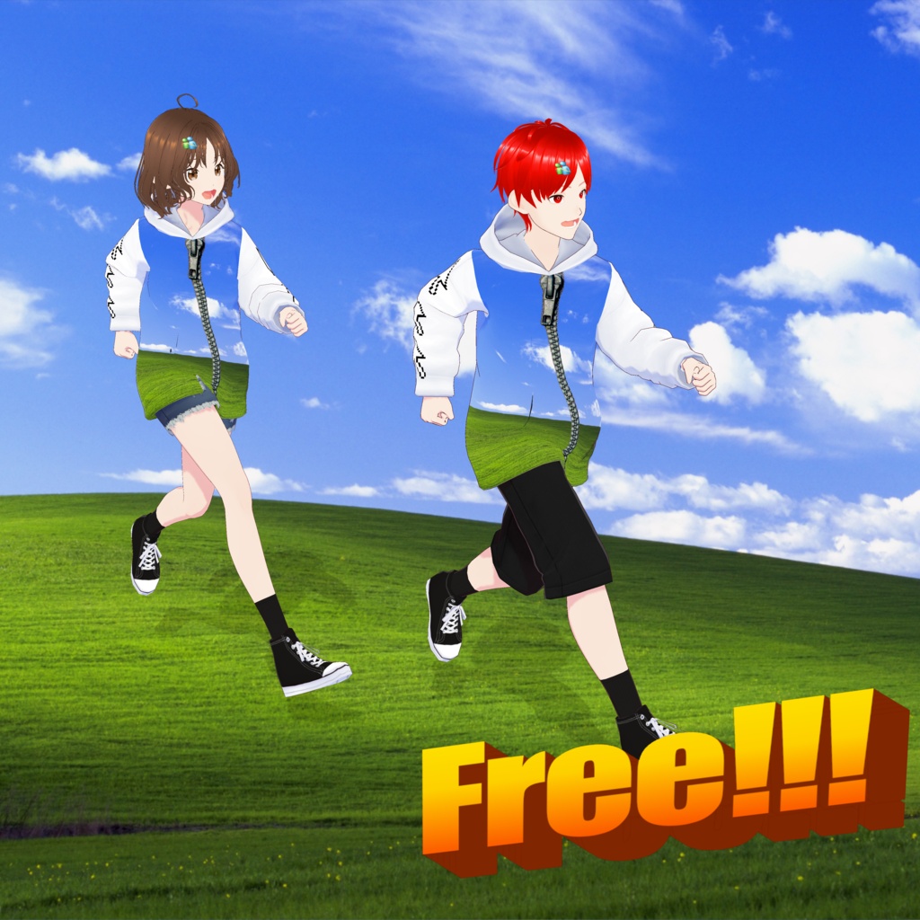 [VRoid custom item] Windows XP bliss hoodie+ Windows Live Messager hair pin [FREE]