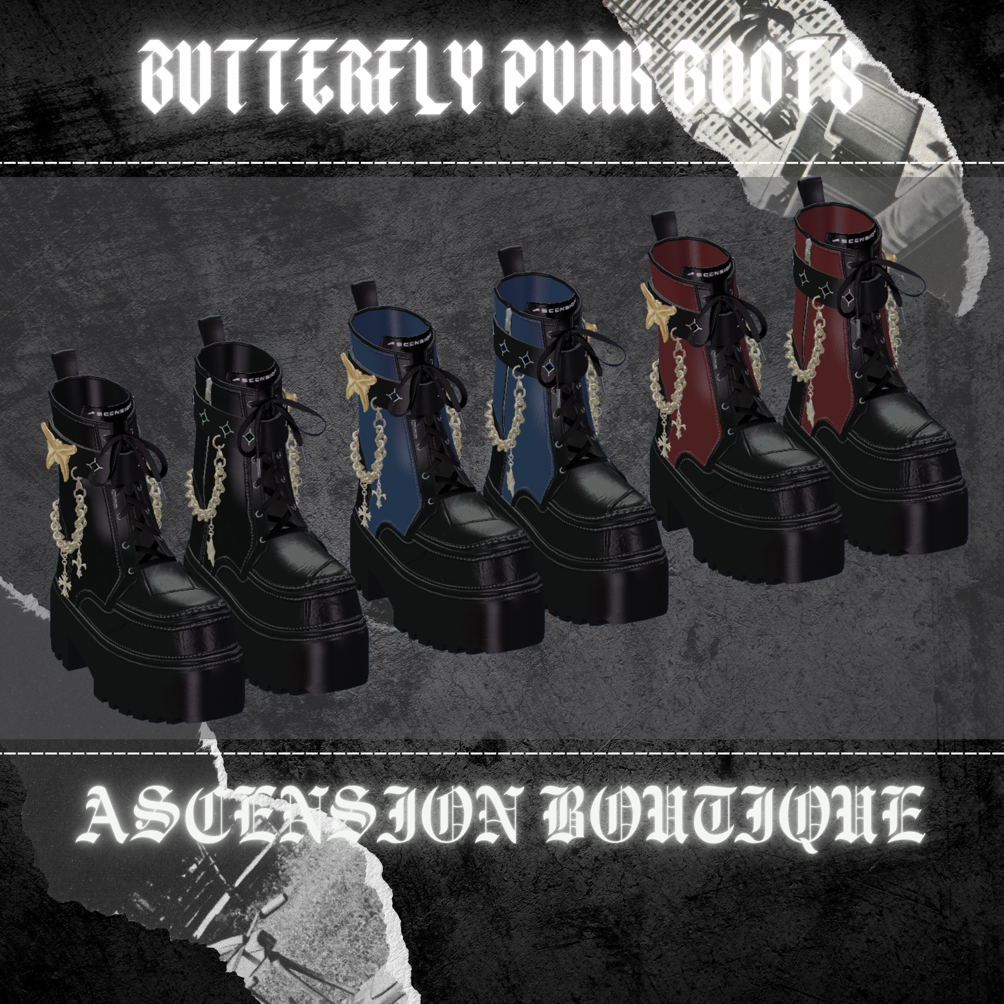 【複数アバター対応】バタフライパンクブーツ・Butterfly Punk Boots