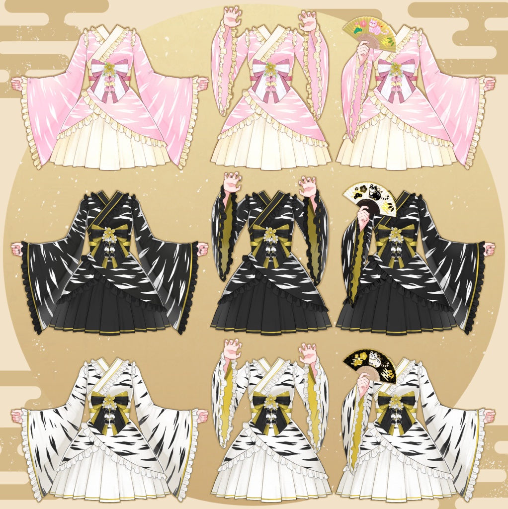 【フリー素材】虎柄和風ロリータ服