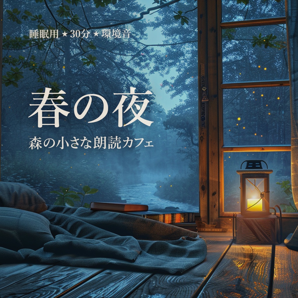 春の夜｜森の小さな朗読カフェ｜小川の環境音BGM（30分／睡眠・作業用）