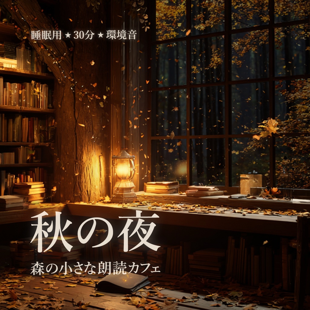 秋の夜｜森の小さな朗読カフェ｜落ち葉と風の環境音BGM（30分／睡眠・作業用）