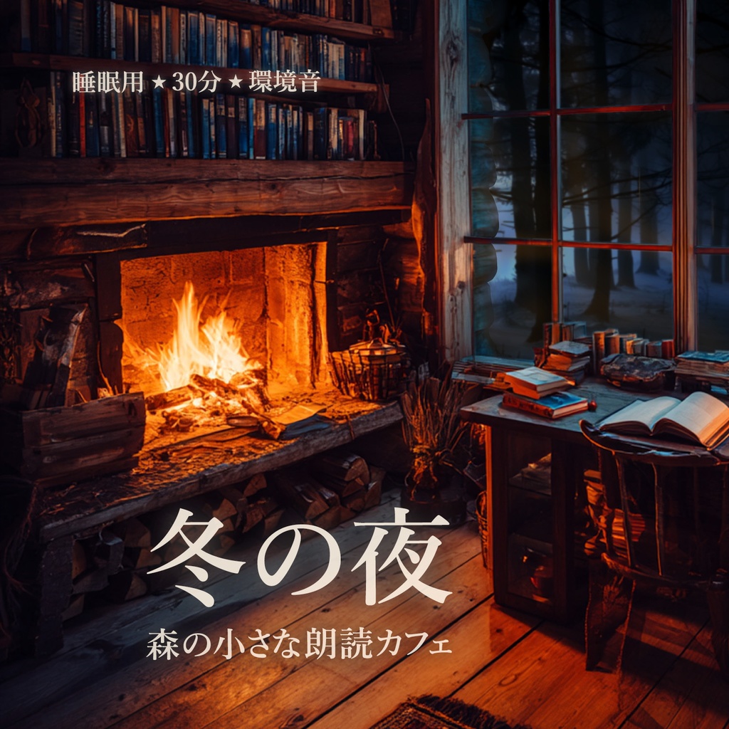 冬の夜｜森の小さな朗読カフェ｜暖炉と風の自然音BGM（30分／睡眠・作業用）