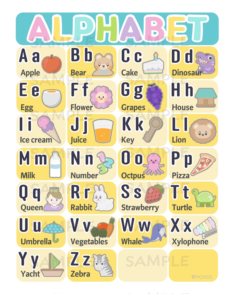 【無料サンプル★】やさしい知育アルファベット表|DLポスター A4 PDF