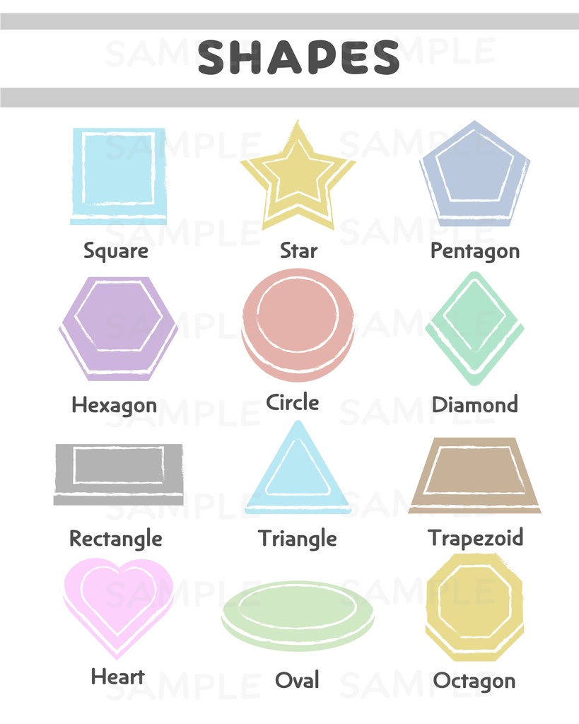 【英語・日本語の知育ポスター】やさしい図形表・２セット｜DL A4 PDF