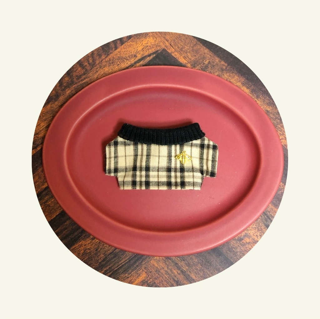 リブネックチェック柄トップス【10cmぬいsize/送料別】