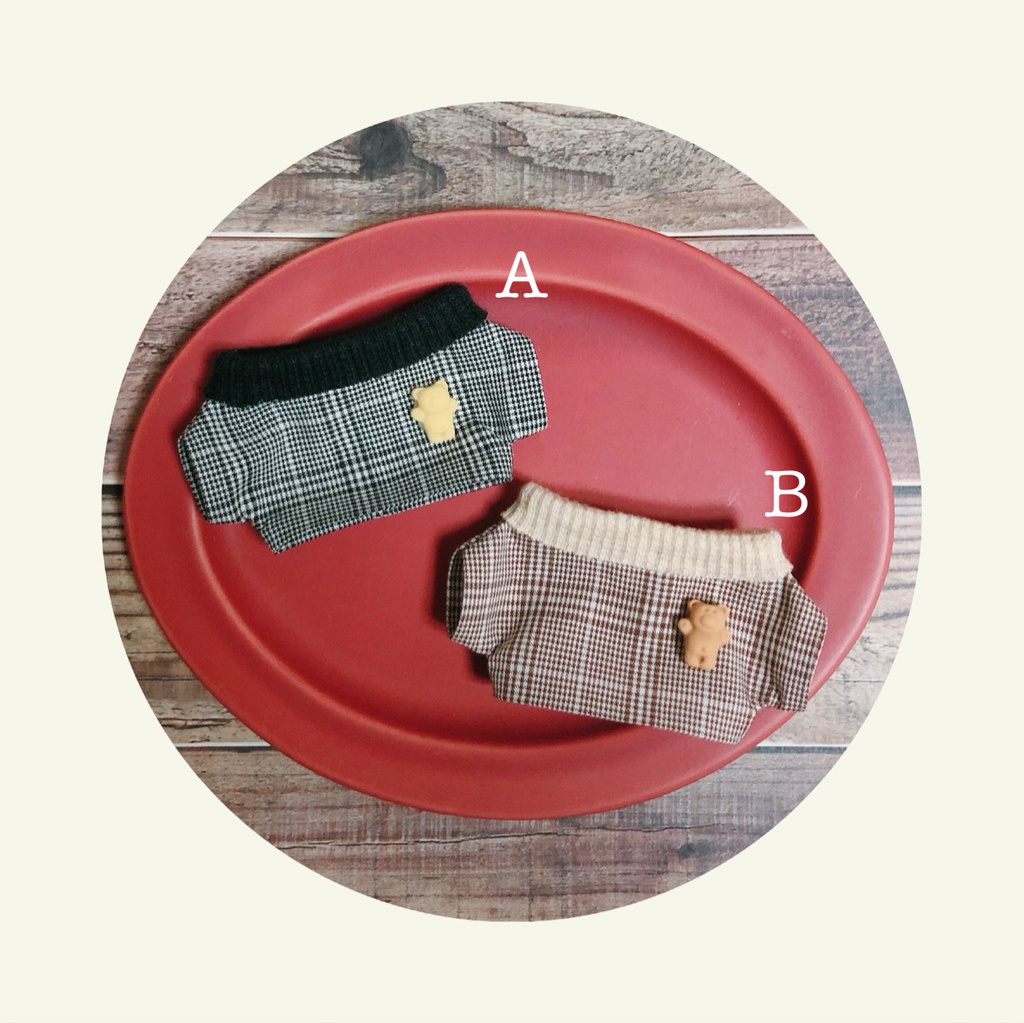 リブネックグレンチェック柄トップス【10cmぬいsize/送料別】