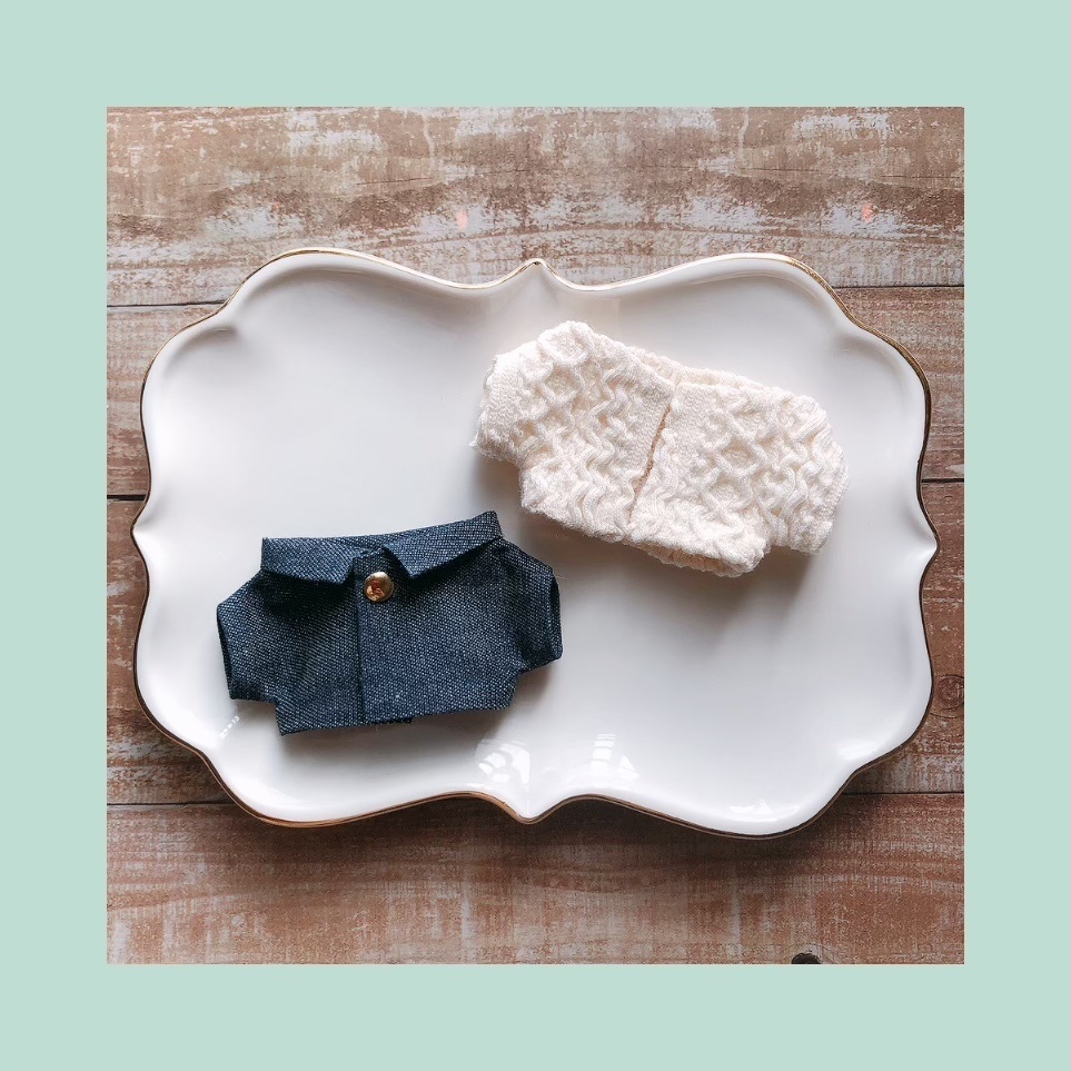 デニムシャツ&ケーブルニットジャケット【10cmぬいsize/送料別】