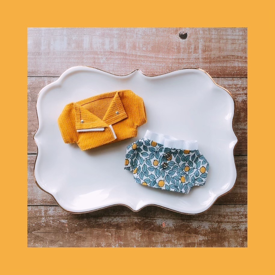 リーフ&ベリー柄シャツ＋コーデュロイジャケットset【10cmぬいsize/送料別】