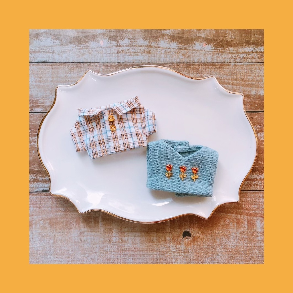 お花畑ベスト&チェック柄シャツset🌷【10cmぬいsize/送料別】