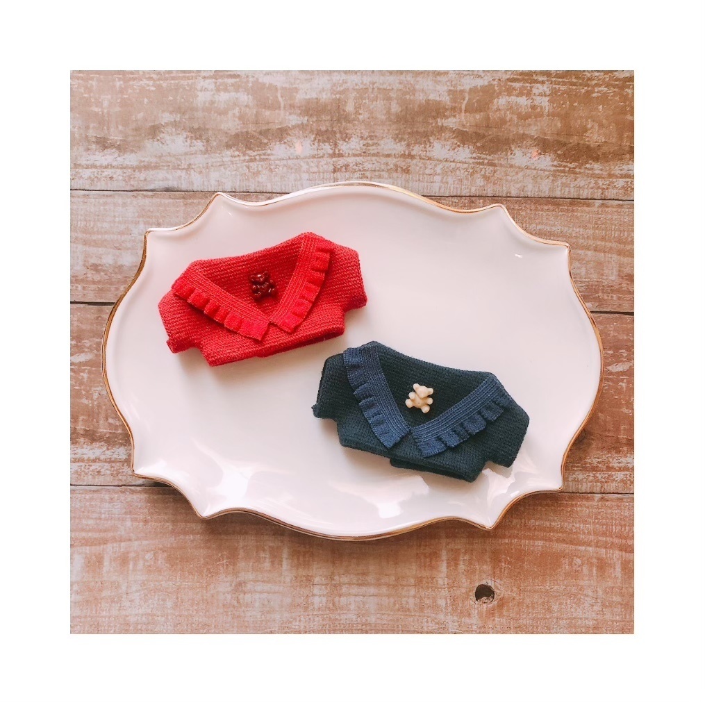 フリルベアset🧸(ネイビー/レッド)【10cmぬいsize/送料別】