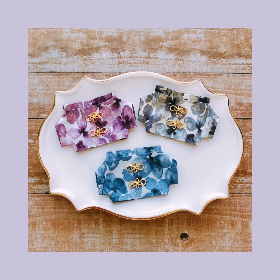 紫陽花柄チャイナシャツ💠3色set【10cmぬいsize/送料別】