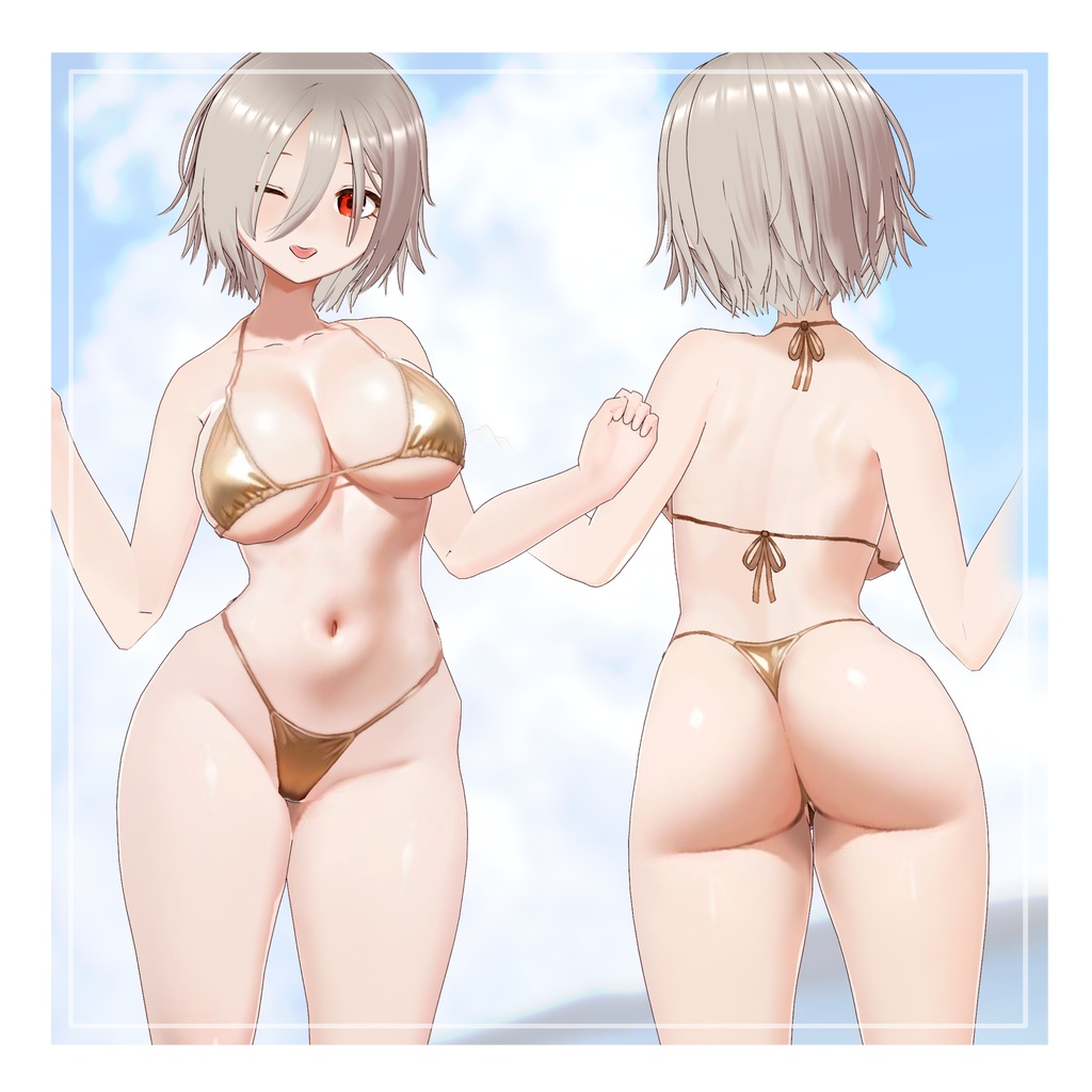 【VRoid】金ビキニ(メタリックビキニ3色)【4/15まで100円セール】/Metallic Triangle Bikini