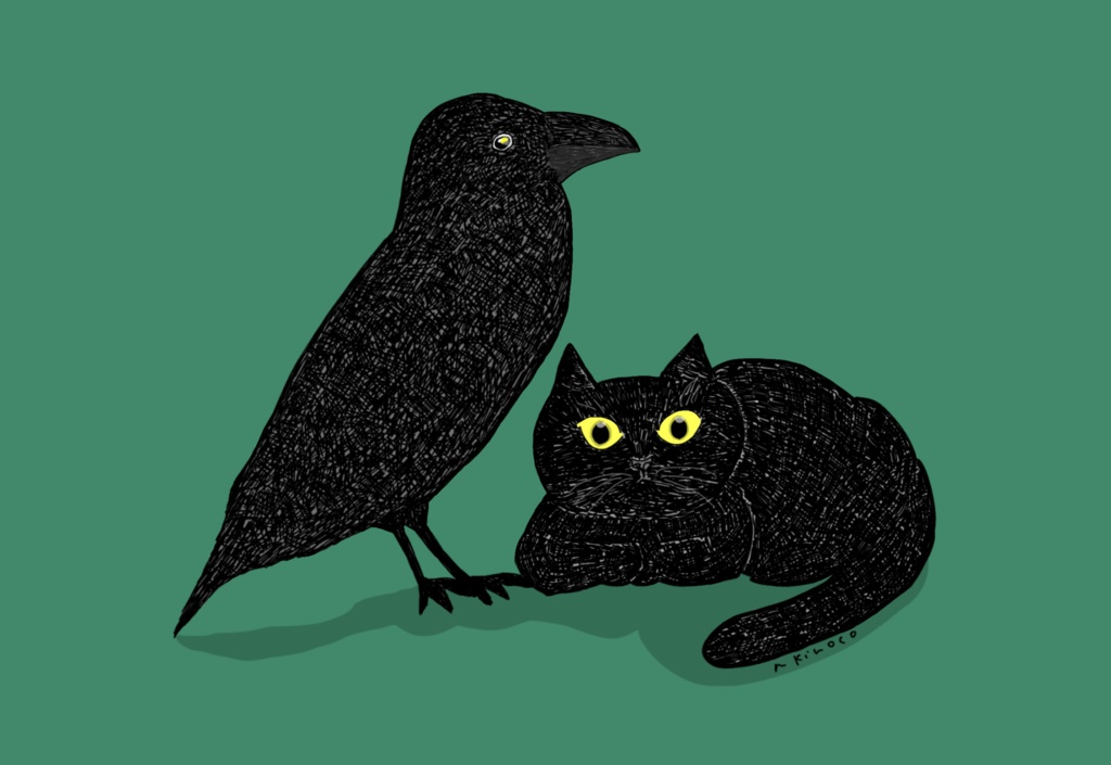 ネコとカラス